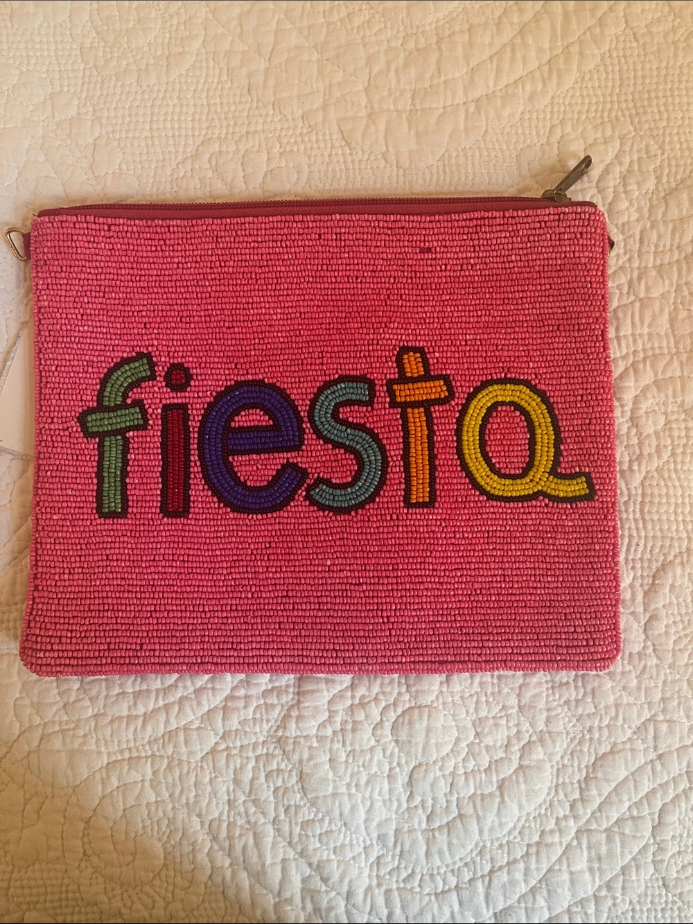 Pink Beaded 'Fiesta' Zip Pouch Clutch